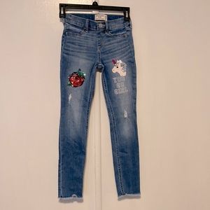 Abercrombie Kids pull on jean legging. Sequin rose and sequin unicorn
